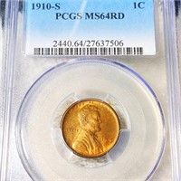 1910-S Lincoln Wheat Penny PCGS - MS 64 RD