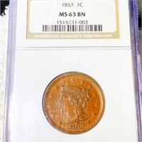1853 Braided Hair Large Cent NGC - MS 63 BN