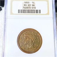 1850 Braided Hair Large Cent NGC - MS 63 BN