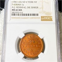 1861-65 New York Civil War Token NGC - MS 63 RB