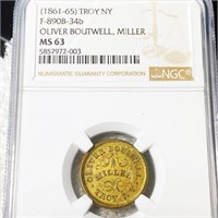 1861-65 Troy NY Civil War Token NGC - MS63