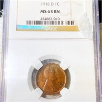 1916-D Lincoln Wheat Penny NGC - MS 63 BN