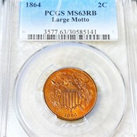 1864 Two Cent Piece PCGS - MS63BN LRG MOTTO