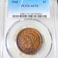 1848 Braided Hair Large Cent PCGS - AU53
