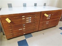 (2) 10-Drawer Wood Flat File Cabinets