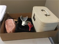 Box w/ makeup case, electric salt rock & misc