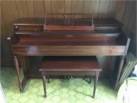 Lester piano w/ wood storage bench w/contents