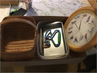Bird clock, egg basket & cooking tin