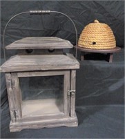 Primitive Skep Bee Hive Basket & Lantern