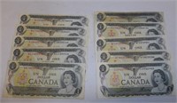 10 Canadian 1973 One Dollar Bills