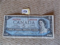 1954 Canadian $5.00 Bill(T/X 4815934)