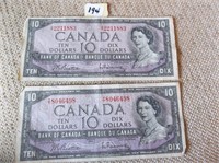 2 Canadian $10.00 Bills