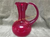 red art glass hand blown tall pitcher
