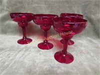 red art glass margarita  glass lot of 4 hand blown