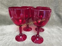 red art glass wine goblet lot of 4 hand made