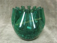 rainbow glass green crackel vase ruffled