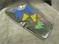 Signed 1950's Higgins Art Glass Butterfly Tray
