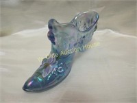 1980's Fenton Glass Hand Painted Blue Shoe Novelty