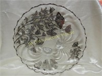 Huge Cambridge Glass Caprice Silver Overlay Tray
