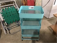 TURQUOISE METAL ROLL AROUND CART