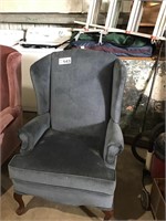 BLUE UPHOLSTERED WING BACK CHAIR