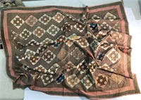 52" x 80" Brown/pink Hand stitched quilt