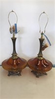 vintage 32 in amber glass table lamps