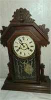 Oak mantel clock double key wind.