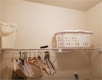 Clothes hangers, basket & small trashcan