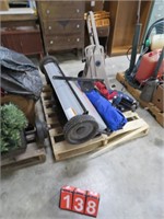PALLET GROUP LAWN SWEEPER, CHAIRS, HOSE REEL