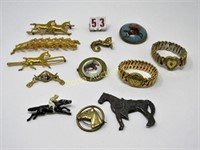 10 ASSORTED COSTUME PINS WITH HORSE,