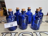 6pc Cobalt Glass Apothecary Bottles