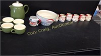 Green Porcelain Pitcher and Four Cups, Christmas