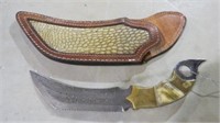 11" CUSTOM DAMASCUS FIXED BLADE KNIFE W/SHEATH