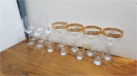 4 Gold Trimmed Glasses 4inAx7inH 5 Wine2inAx7 1/2H