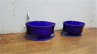 2 Royal Blue Heavy Glass Serving Dishes7inLx4 1/2W