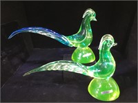 Pr Vintage Murano glass birds , 11 inches long x