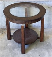 Round beveled glass end table