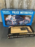 Friction Powered tin police motorcycle in box,