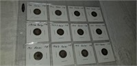 SHEET OF 12 BARBER DIMES 1900-1916S