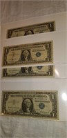 4 PCS US $1 SILVER CERTIFICATES 1957