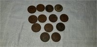 13 INDIAN HEAD CENTS PENNIES