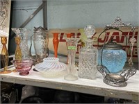 Lot of Assorted Glass Vases & Biscuit Jar.