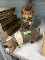 Lot: Cast Iron Pig & Pinocchio Banks.