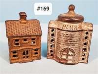 Pair of  Dome & Two-Story House Cast Iron Banks