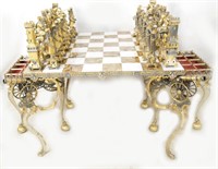 Custom Cast Bronze & Steel marble top Chess table