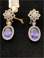 PLATINUM TANZANITE AND DIAMOND DANGLE EARRINGS: