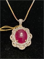.925 SILVER RUBY AND WHITE SAPPHIRE NECKLACE