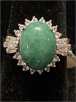 .925 SILVER DYED GREEN BEYL (EMERALD) AND WHITE