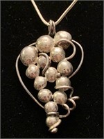 STERLING SILVER NECKLACE AND GRAPE DESIGN PENDANT